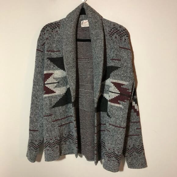 VTG Clipper Mist Aztec knit open front cardigan sweater womens M made in USA - Picture 1 of 8